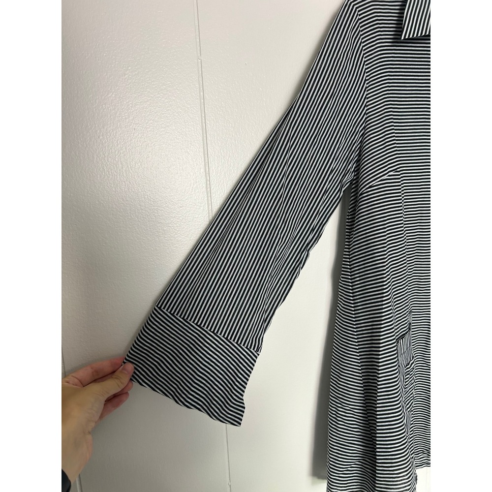 Vintage Dorman Button Down Shirt M Black White Striped Tunic artsy beetlejuice - Picture 7 of 10